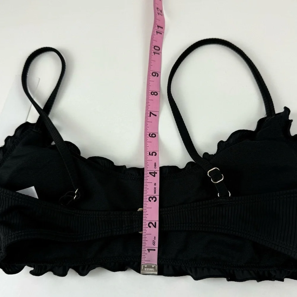 Salt + Cove Bikini Top Juniors Size Medium Black Ruffle Ribbed Swim NWT